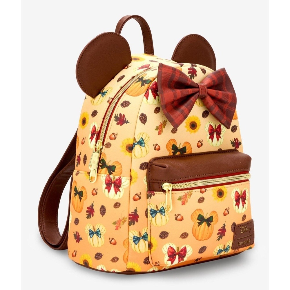 NEW! Loungefly Disney Minnie Mouse Fall Pumpkin Plaid Bow Backpack & WALLET Set! - Picture 3 of 9